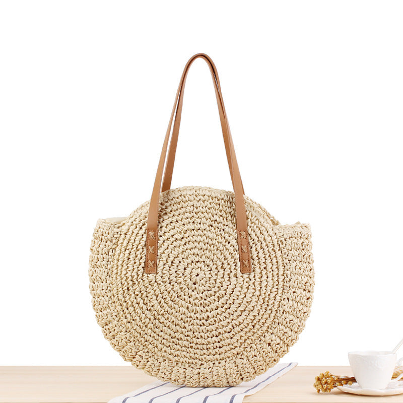Simple Round Shoulder Bag Straw Handbag Summer Beach Bags 🏖️