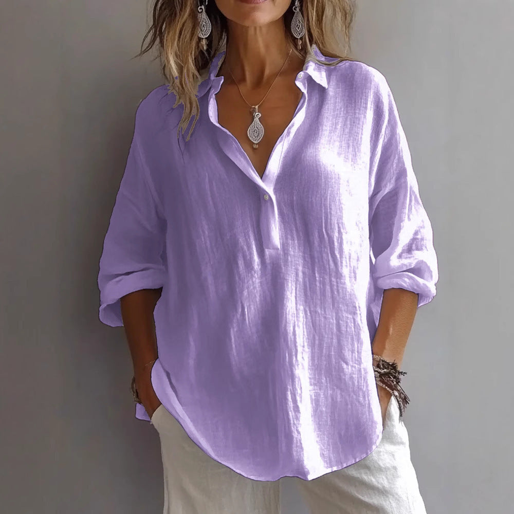 Women's Long-Sleeve Lapel Pullover Shirt For Summer