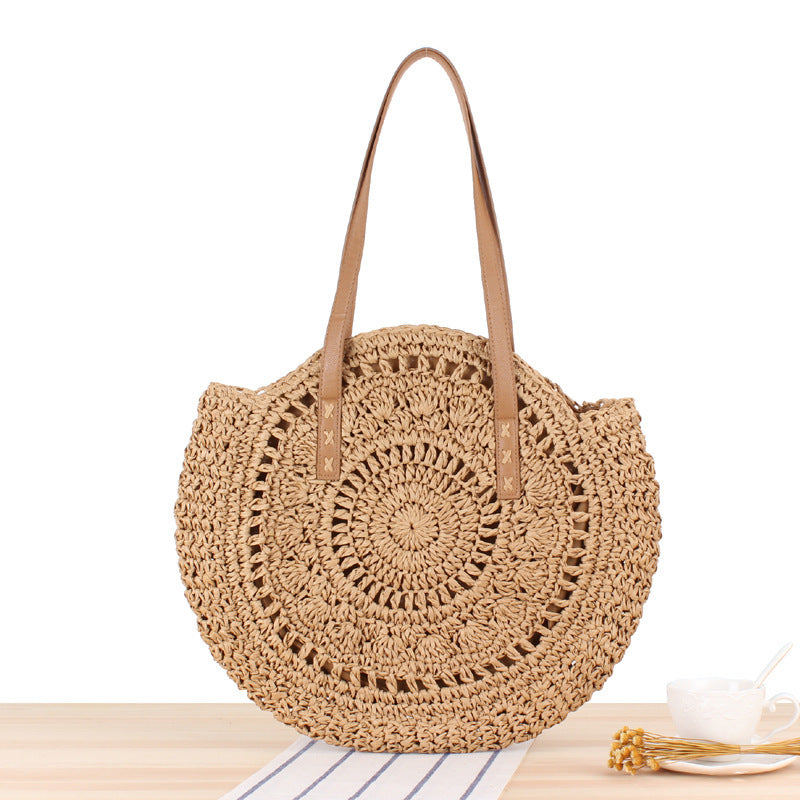 Simple Round Shoulder Bag Straw Handbag Summer Beach Bags 🏖️