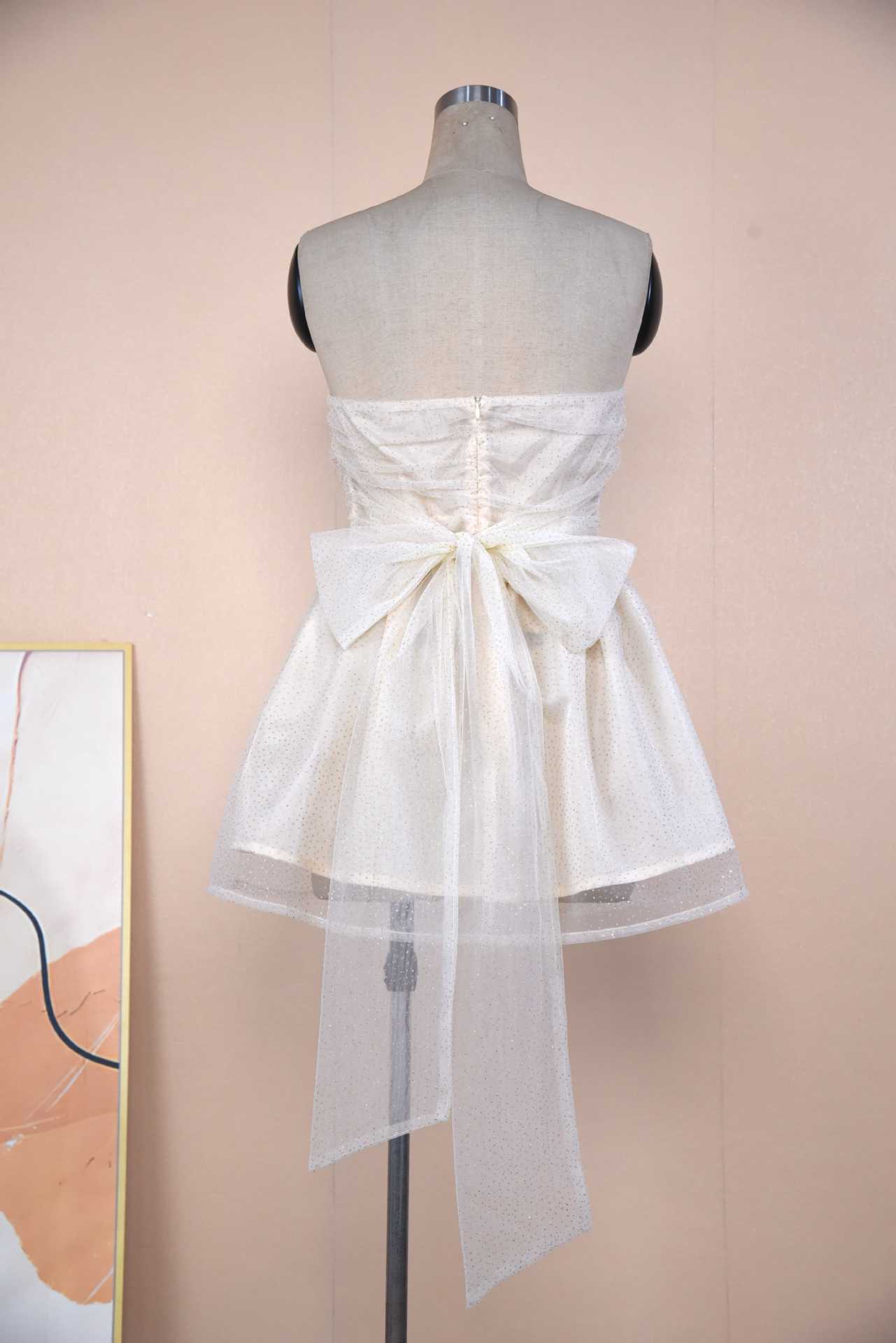 Elegant Lace Tube Dress with Bow Back Summer Mini 🏖️