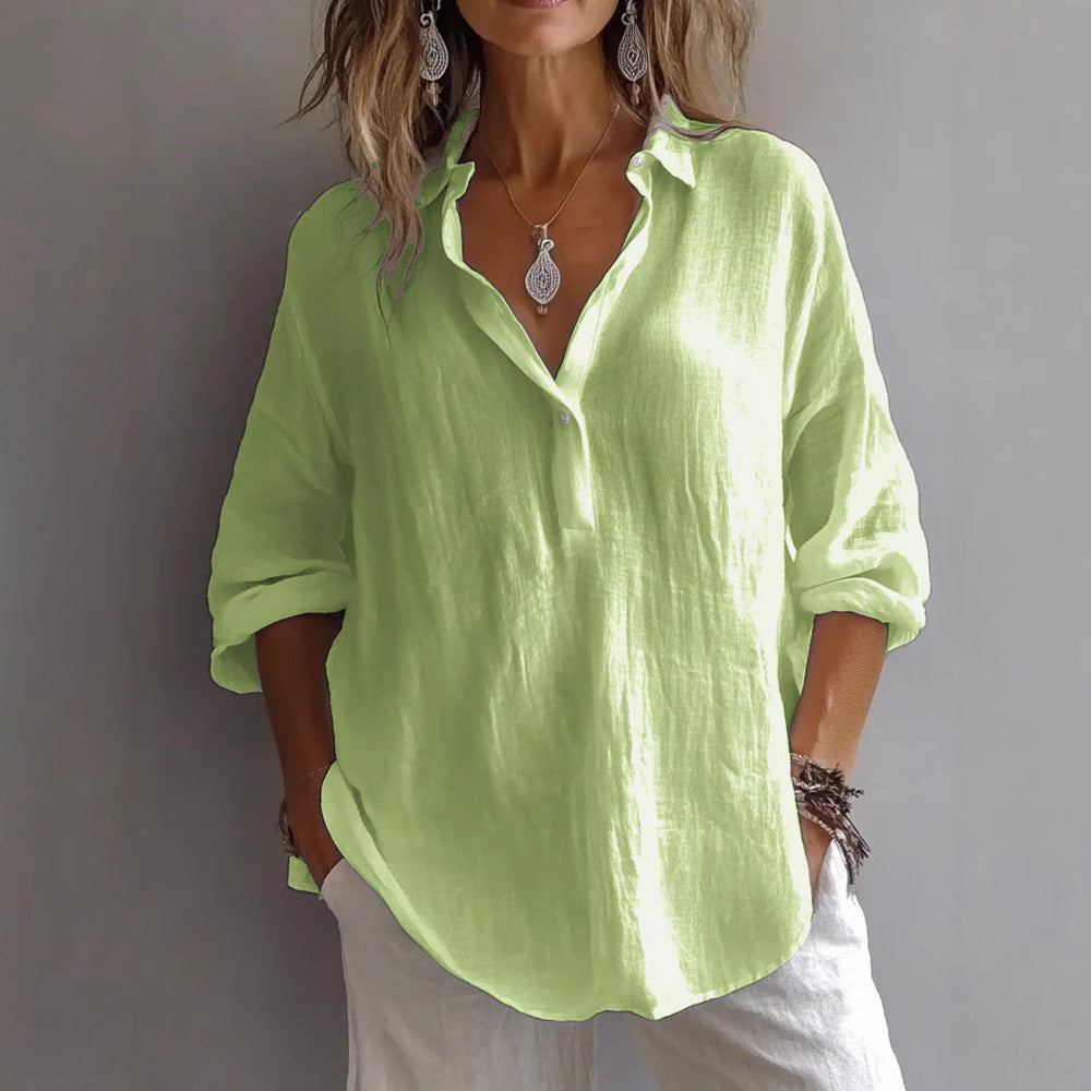 Women's Long-Sleeve Lapel Pullover Shirt For Summer