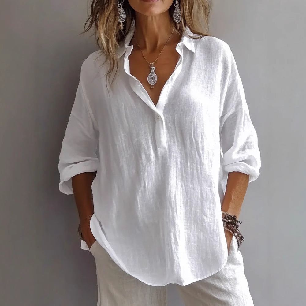 Women's Long-Sleeve Lapel Pullover Shirt For Summer