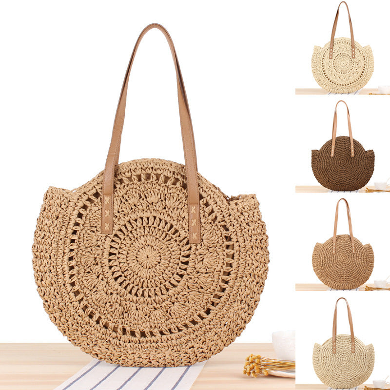 Simple Round Shoulder Bag Straw Handbag Summer Beach Bags 🏖️