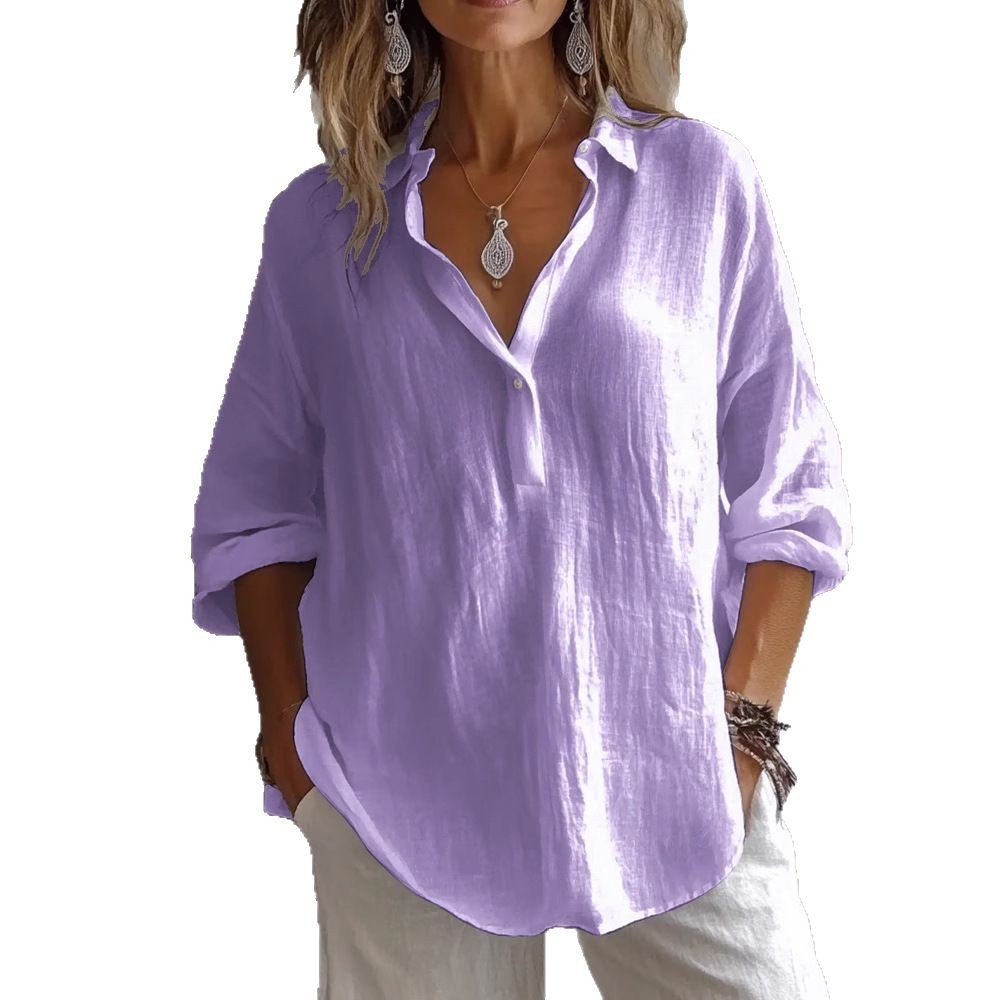 Women's Long-Sleeve Lapel Pullover Shirt For Summer