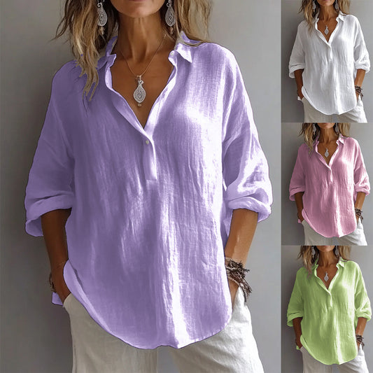 Women's Long-Sleeve Lapel Pullover Shirt For Summer
