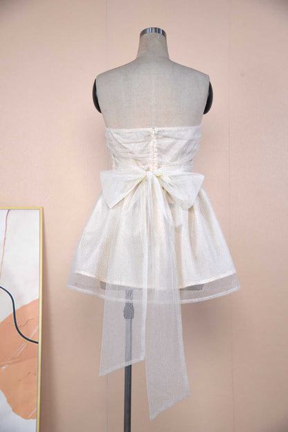 Elegant Lace Tube Dress with Bow Back Summer Mini 🏖️