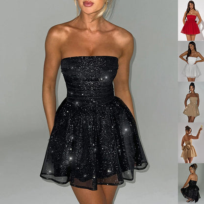 Elegant Lace Tube Dress with Bow Back Summer Mini 🏖️